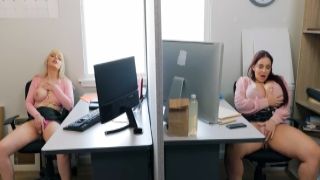 Two busty colleagues masturbate at work butt eating